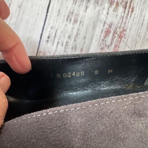 Stuart Weitzman Dark Grey Charcoal Suede Pumps Block Heel 8 Leather Square Toe - Picture 8 of 11